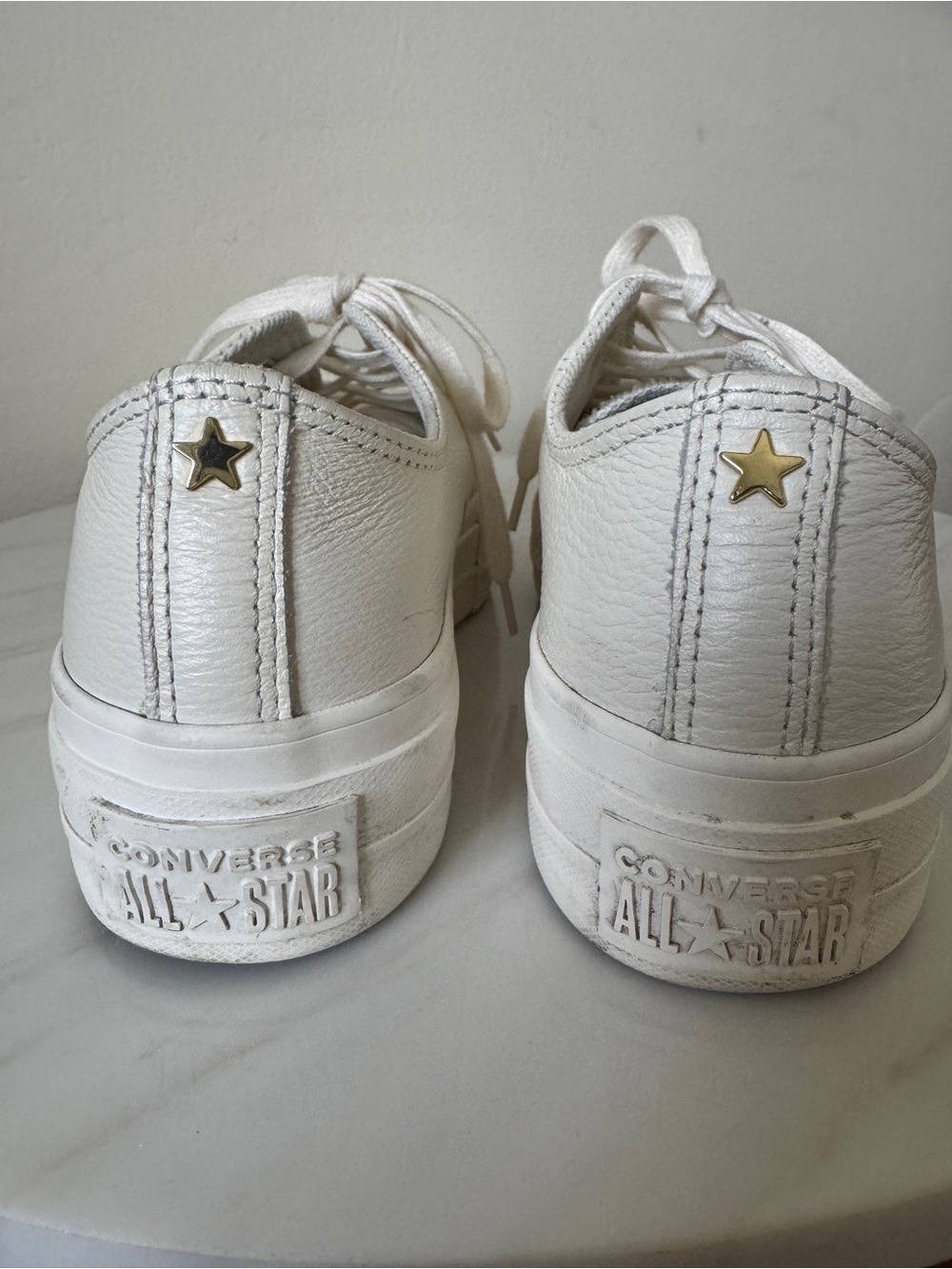 Converse White Platform Lace-Up Sneakers with Gold Eyelets, Size 6.5 - Picture 3 of 11